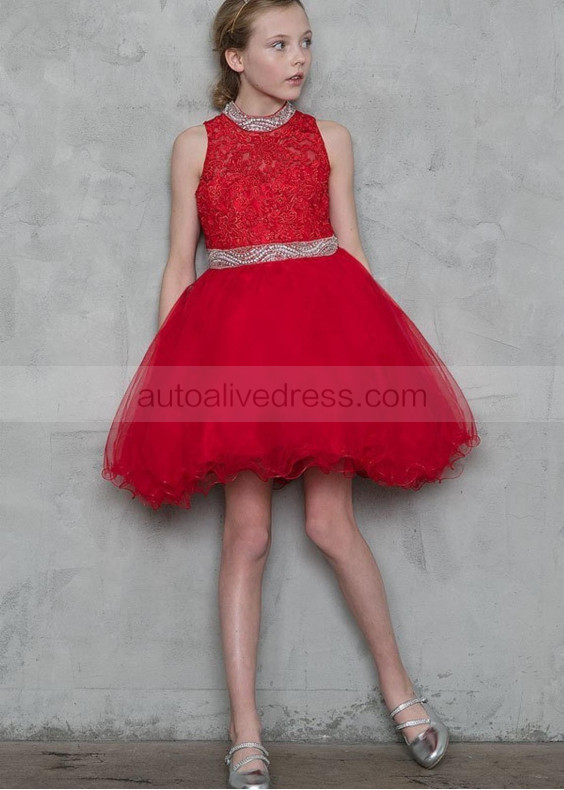 High Neck Beaded Flower Girl Dress